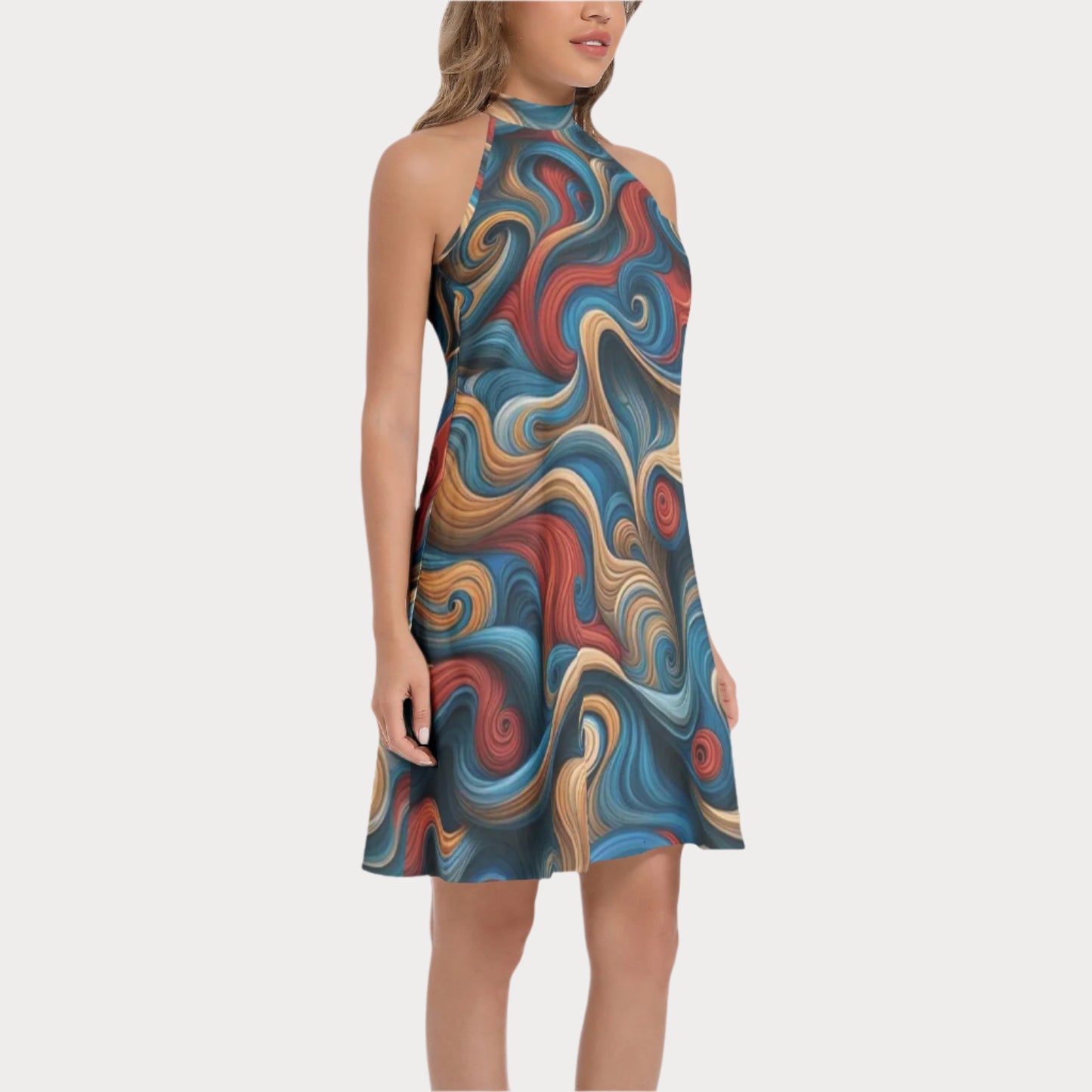 Brooklyn Republic™ Mercy Tie Back Halter Neck Flared Dress