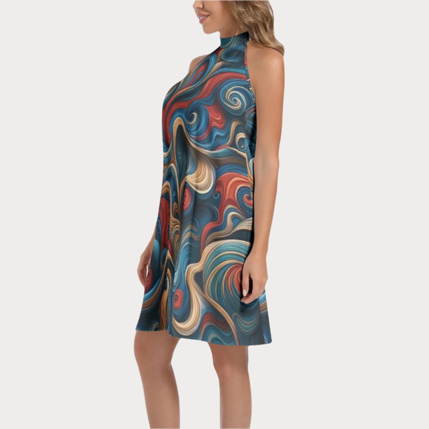 Brooklyn Republic™ Mercy Tie Back Halter Neck Flared Dress