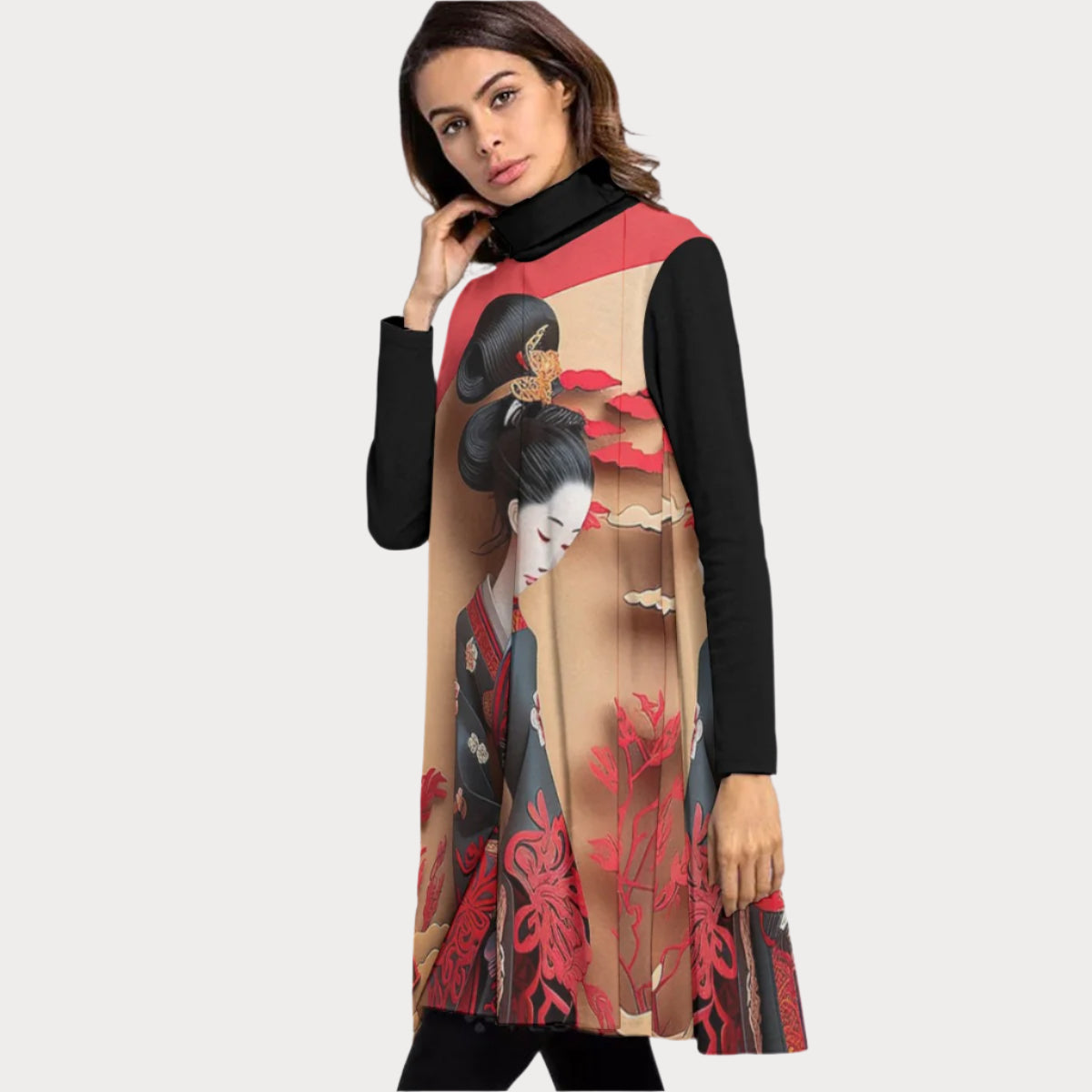 Brooklyn Republic™ The Geisha Long Sleeve Turtleneck Neck Dress