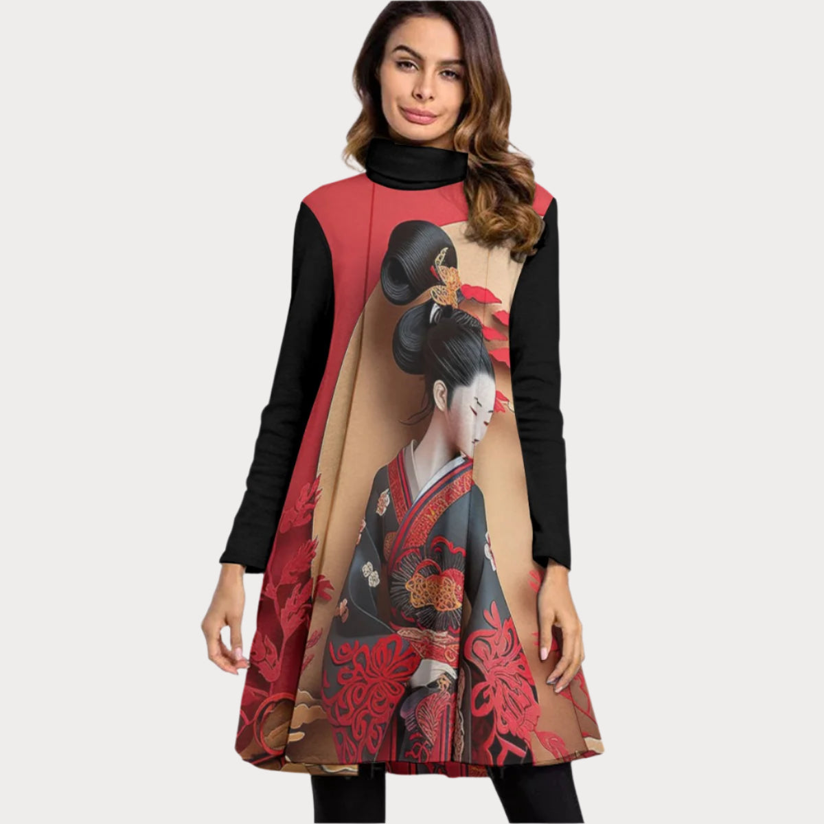 Brooklyn Republic™ The Geisha Long Sleeve Turtleneck Neck Dress