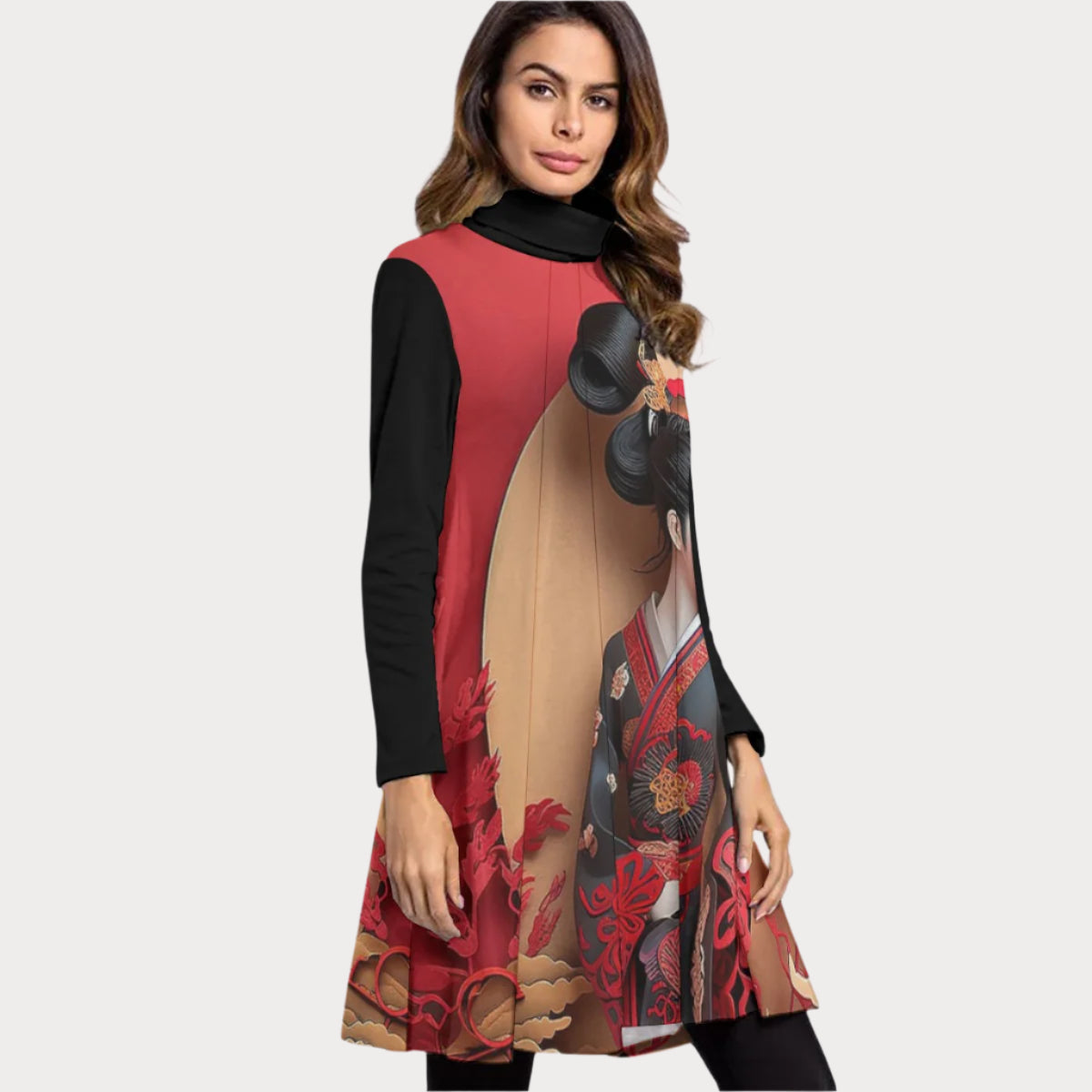 Brooklyn Republic™ The Geisha Long Sleeve Turtleneck Neck Dress