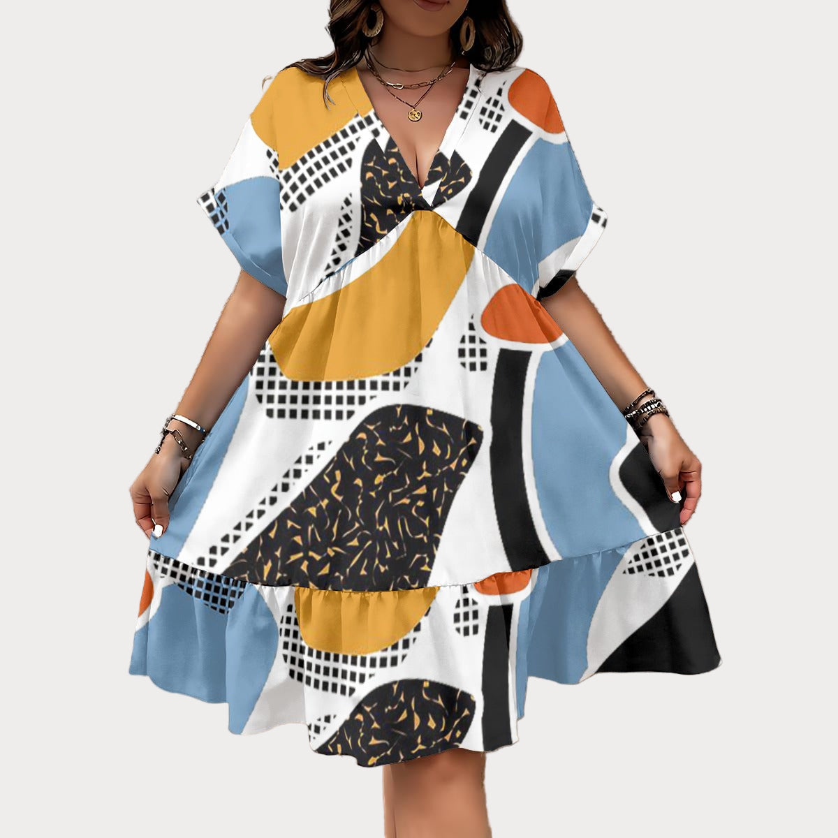 Brooklyn Republic™ "The Esperanza" Floral V-Neck Short Sleeve Dress