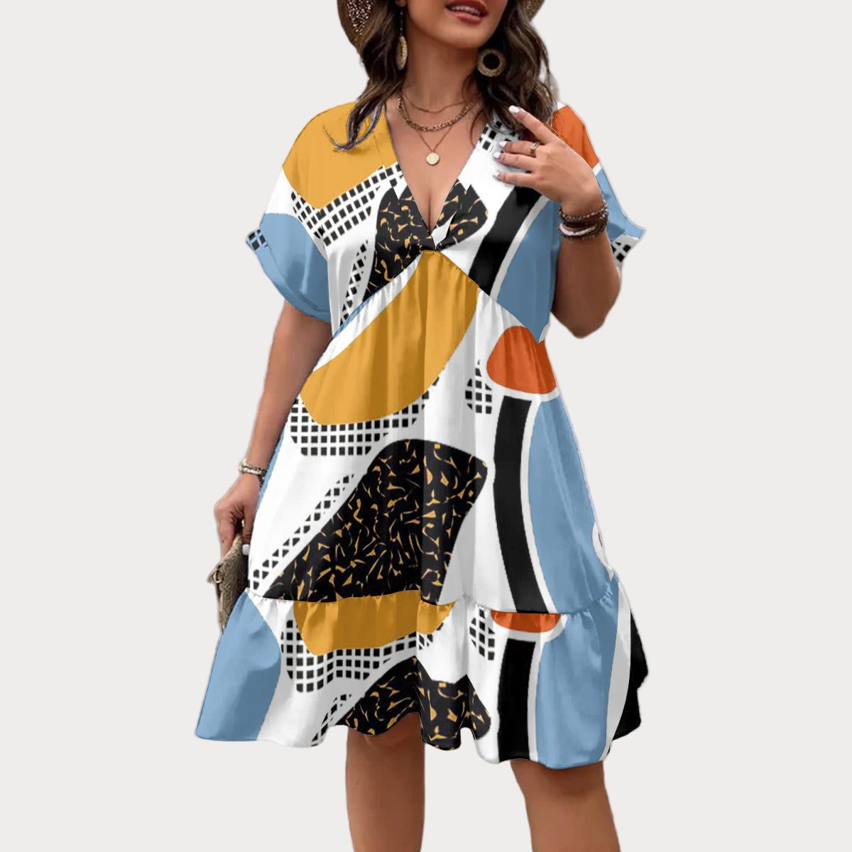 Brooklyn Republic™ "The Esperanza" Floral V-Neck Short Sleeve Dress
