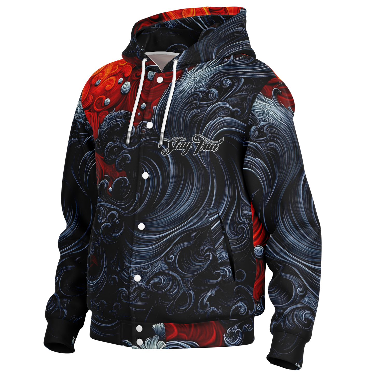 STAY TRUE™ Fire and Ice Heavyweight Hooded Baseball Jacket