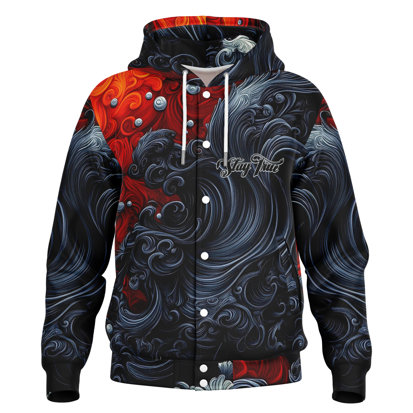 STAY TRUE™ Fire and Ice Heavyweight Hooded Baseball Jacket