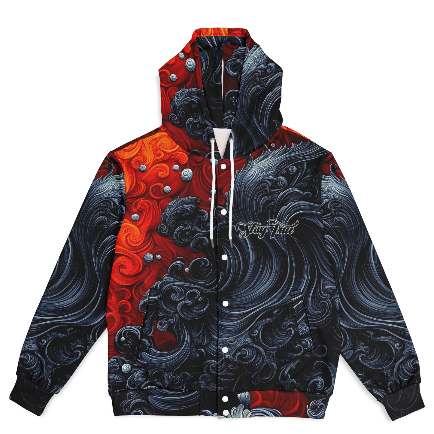 STAY TRUE™ Fire and Ice Heavyweight Hooded Baseball Jacket