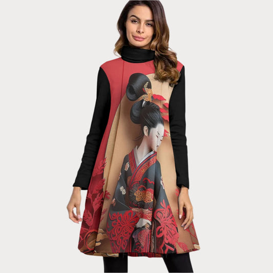 Brooklyn Republic™ The Geisha Long Sleeve Turtleneck Neck Dress