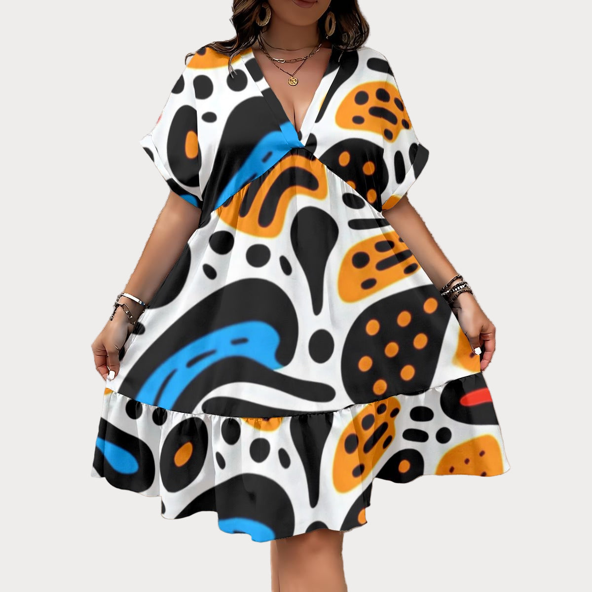 Brooklyn Republic™ Sankofa Women’s Floral V-Neck Short Sleeve Dress