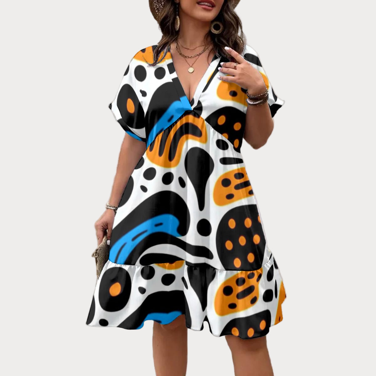 Brooklyn Republic™ Sankofa Women’s Floral V-Neck Short Sleeve Dress