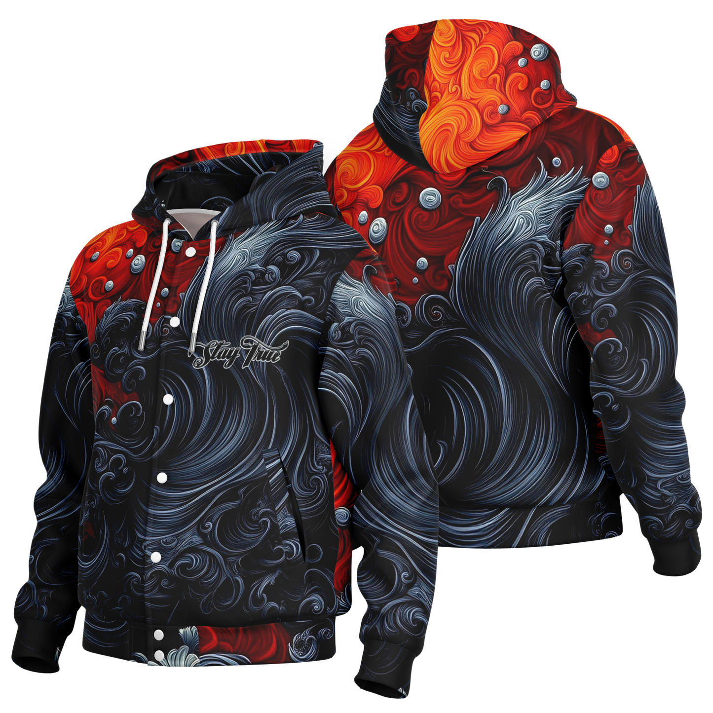 STAY TRUE™ Fire and Ice Heavyweight Hooded Baseball Jacket