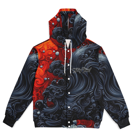 STAY TRUE™ Fire and Ice Heavyweight Hooded Baseball Jacket