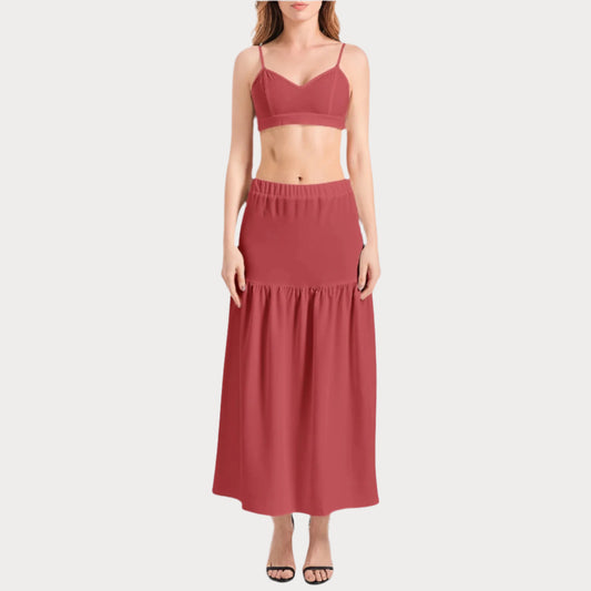 Brooklyn Republic™ Cranberry Rouge Bralette Top and High Slit Thigh Skirt