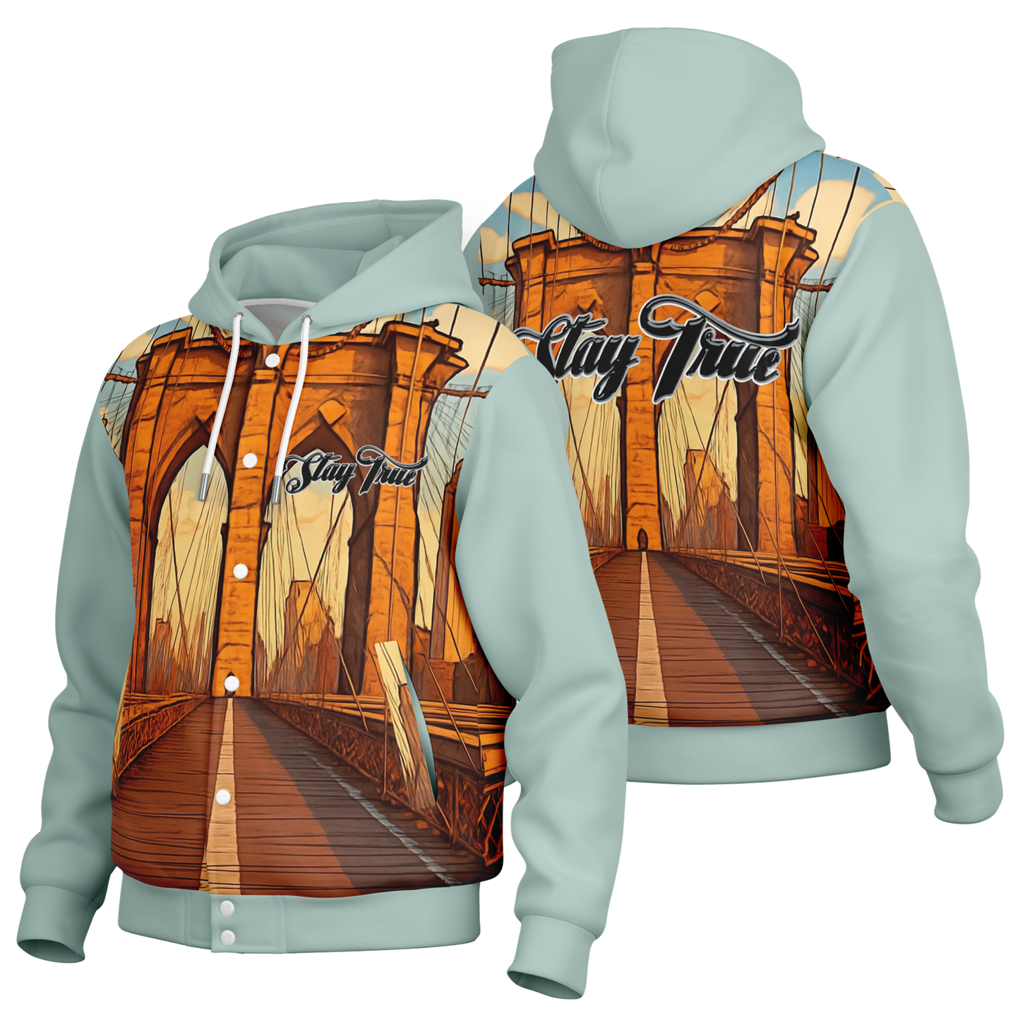 STAY TRUE™ Afternoon Stroll Hooded Baseball Jacket