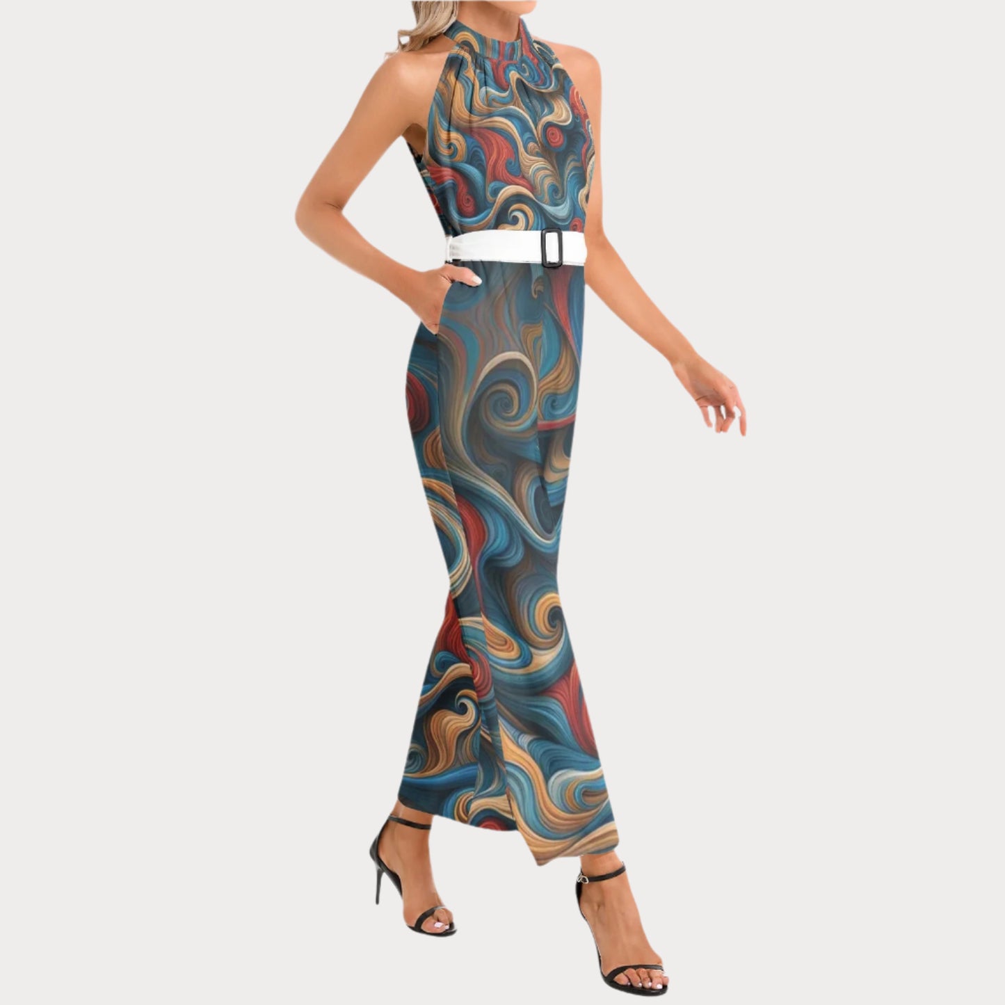 Brooklyn Republic™ Mercy Halter Neck Buckle Belted Jumpsuit